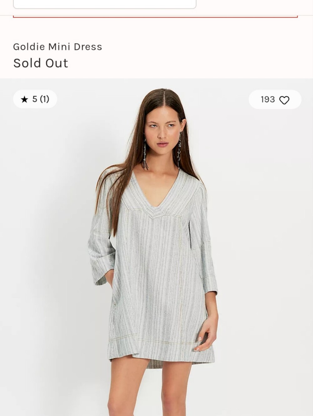 Free People Goldie V-Neck Smock Mini Dress - Light Gray Stripe.